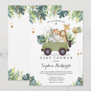 Invitation Les Animaux De Safari Conduisent Par L'Or Baby sho