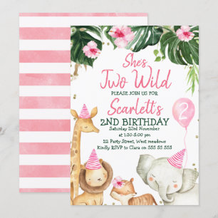 Invitation Les animaux de Safari de la fille, deux oiseaux sa