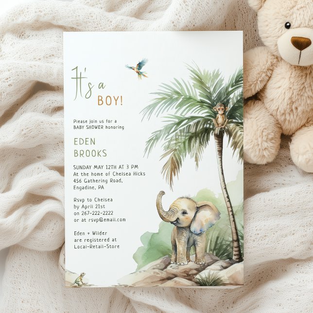 Invitation Les animaux de Safari de la Jungle | C'Est Un Garç (Créateur téléchargé)