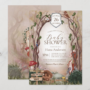Invitation Les animaux des bois Automne Baby shower forestier