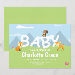 Invitation Les animaux des bois Baby shower Unisex mignon