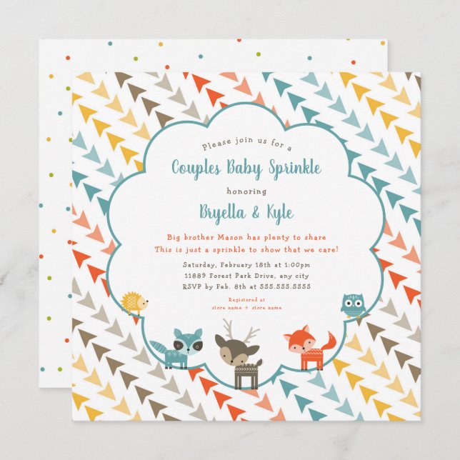 Invitation Les animaux des bois Couples Saupoudrer (Devant / Derrière)