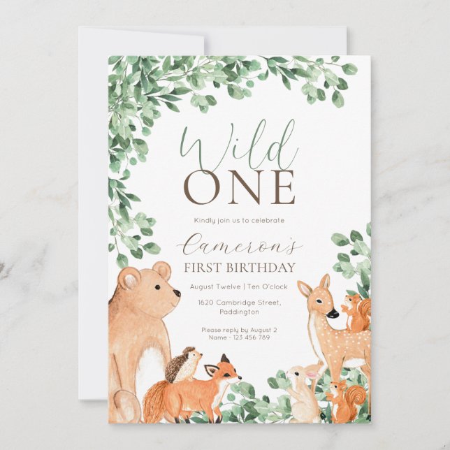 Invitation Les animaux des bois sauvages un premier anniversa (Devant)