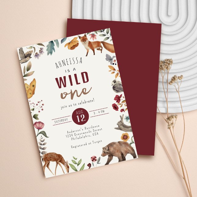 Invitation Les animaux des bois sauvages un premier anniversa (Créateur téléchargé)
