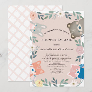 Invitation Les animaux des forêts Baby shower floral rose par