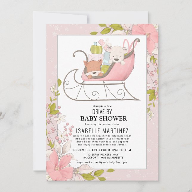 Invitation Les animaux mignons dans le Baby shower de traînea (Devant)