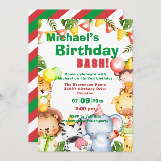 Invitation Les animaux mignons Fête d'anniversaire (Devant / Derrière)