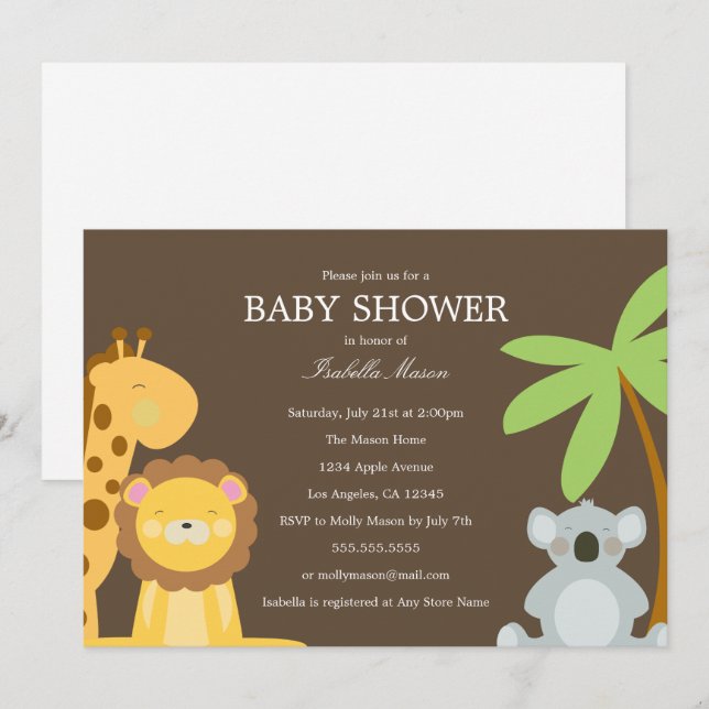 Invitation Les animaux Safari| Brown (Devant / Derrière)