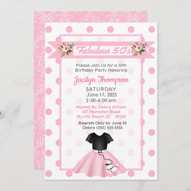 Invitation les années 50 fabuleuse jupe de caniche 50e annive (Devant / Derrière)