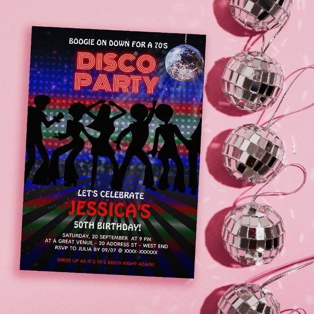 Invitation les années 70 Disco Dancing Party (Time to get you groove on with our out of sight, 70s Disco Party birthday invitation. )