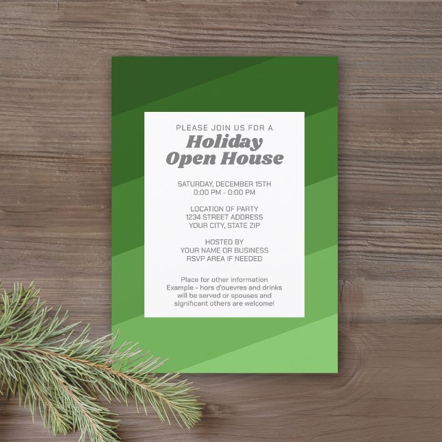 Invitation Les années 70 rétro rayures - Olive Green Holiday  (Holiday Party Invitation with retro green stripes and a vintage vibe.)
