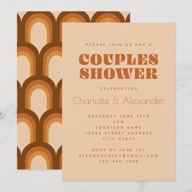 Invitation les années 70 rétro super Design en Couples Brown  (Devant / Derrière)