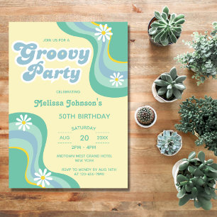 Invitation les années 70 Retro Super fêtes marguerites Jaune 