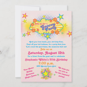 Invitation les années 70 Thème Fleur Super Power 50e fête d'a