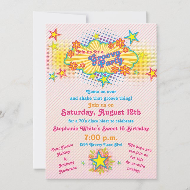 Invitation les années 70 Thème Super Disco Sweet 16 Anniversa (Devant)