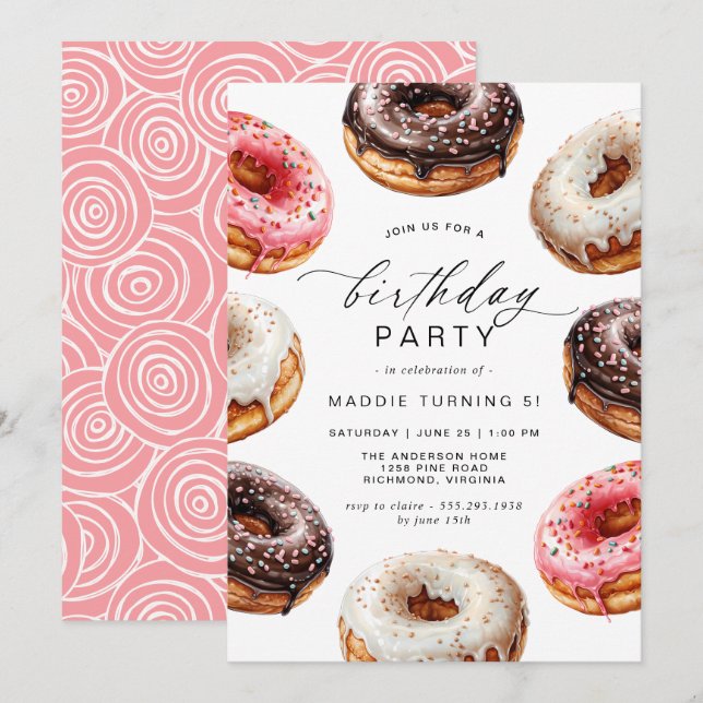 Invitation Les beignets | Cute Dessert Thème Fête d'Anniversa (Devant / Derrière)