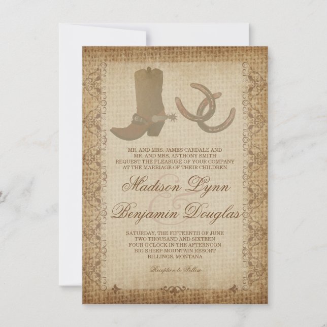 Invitation Les bottes font chanter les charmes des mariages o (Devant)