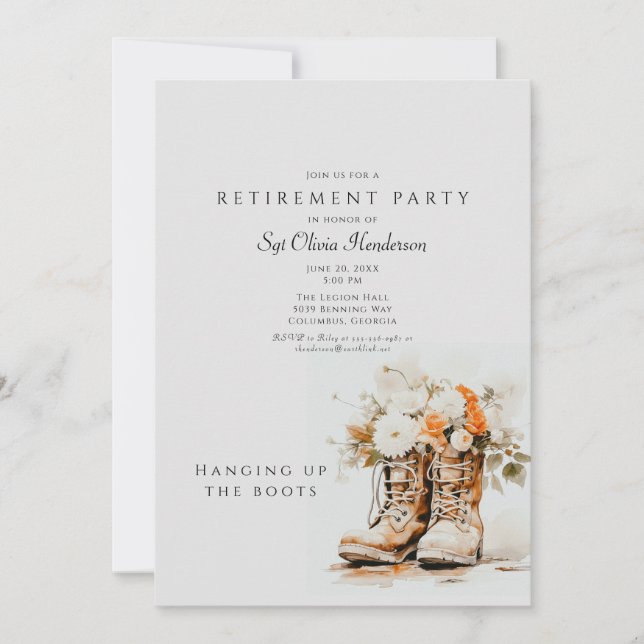 Invitation Les bottes - La retraite militaire (Devant)