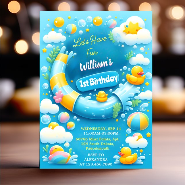 Invitation Les bulles de Splash Summer Duck Foam 1er annivers (Créateur téléchargé)