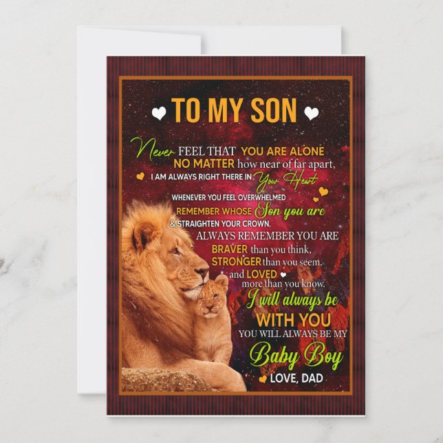 Invitation Les Cadeaux De Son| Lettre À Mon Fils Amour De Pap (Devant)