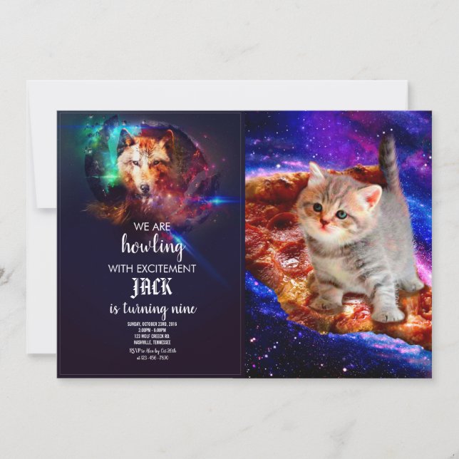 Invitation Les chats dans la pizza spatiale (Devant)