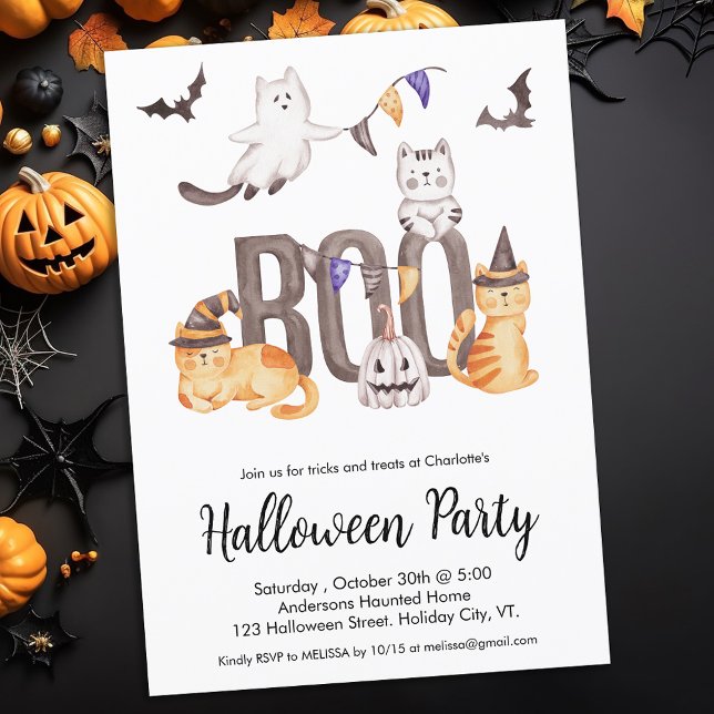 Invitation Les chats mignons d'Halloween pour enfants Fantôme (Créateur téléchargé)