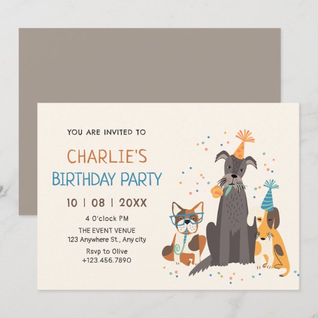 Invitation Les chiens fêtent (Devant / Derrière)