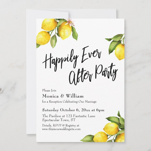 Invitation Les citrons aquarelle heureux après la fête (Devant)