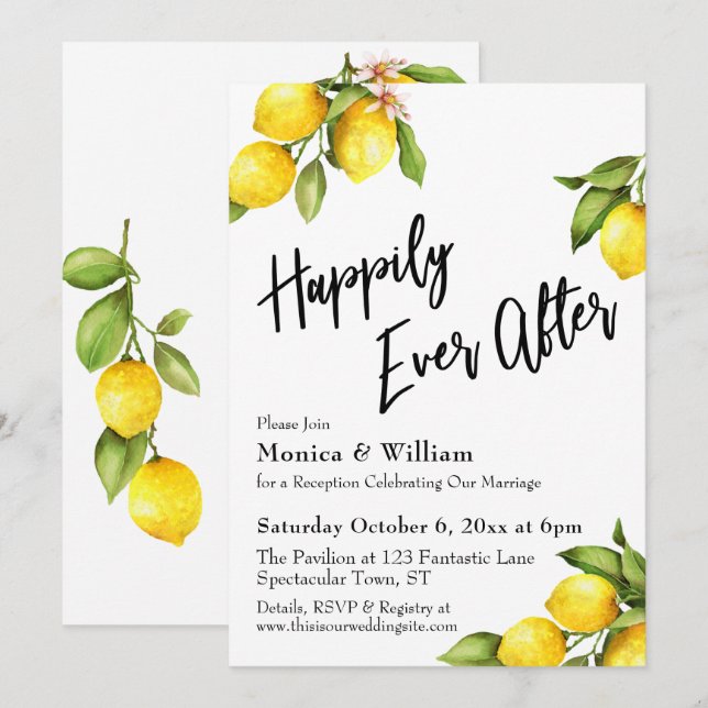 Invitation Les citrons aquarelle heureux après la typographie (Devant / Derrière)