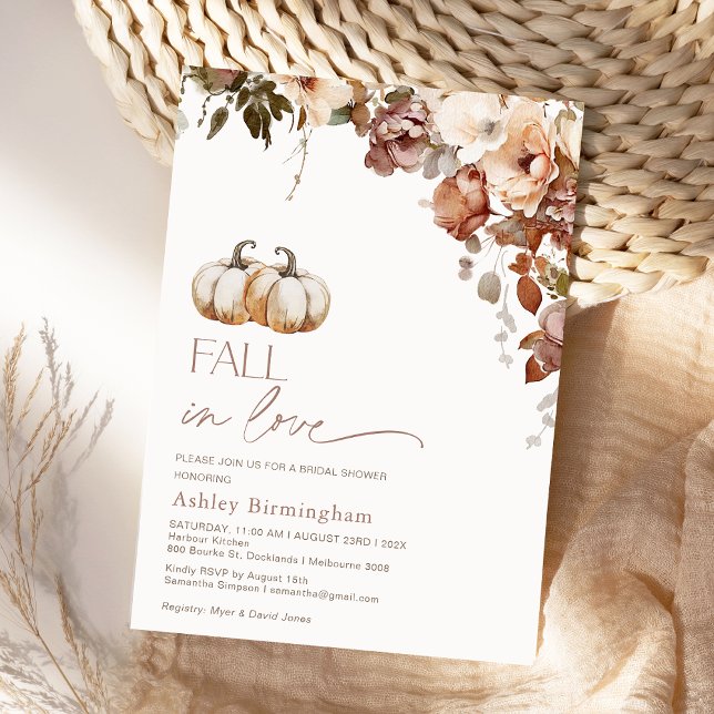 Invitation Les Citrouilles Floraux Boho tombent Dans La Fête  (Fall Bridal Shower Invitation, Boho Floral Autumn Bridal Shower Invite, Pumpkins, Warm Fall Colors)