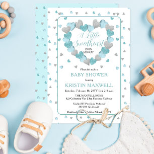 Invitation Les Coeurs Bleus Serrent Un Petit Baby shower Amou