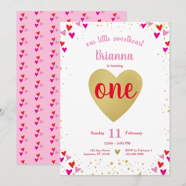 Invitation Les Coeurs de Saint-Valentin de la Petite Chérie (Devant / Derrière)