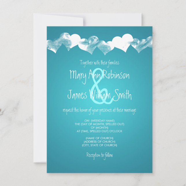Invitation Les Coeurs des Grunges Mariages Turquoise (Devant)
