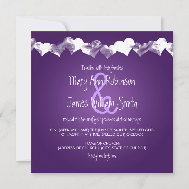 Invitation Les Coeurs des Grunges Mariages violets (Devant)