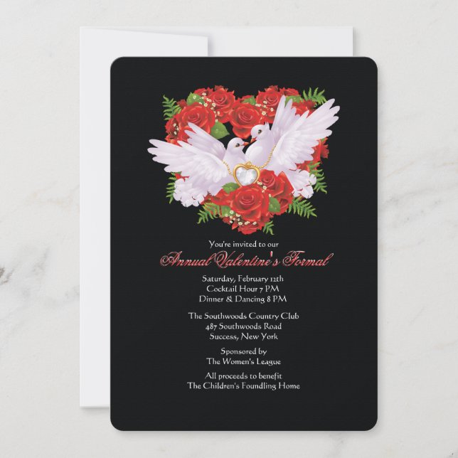 Invitation Les colombes et les Roses de la Saint Valentin (Devant)
