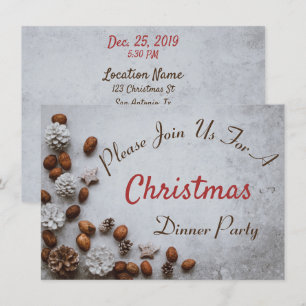 Invitation Les cônes de pin et les noix à Noël de neige