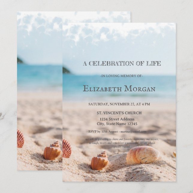 Invitation Les Coquillages De Plage Fête De La Vie (Devant / Derrière)