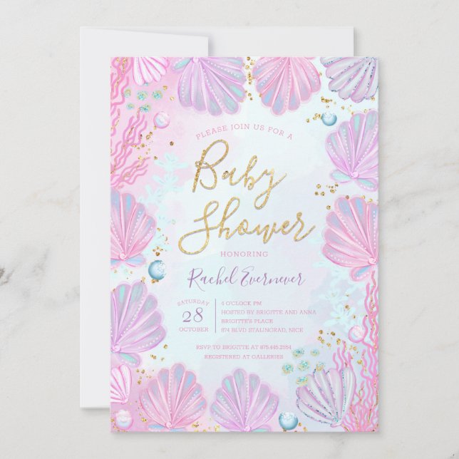 Invitation Les Coquillages Sous Le Baby shower Marin (Devant)