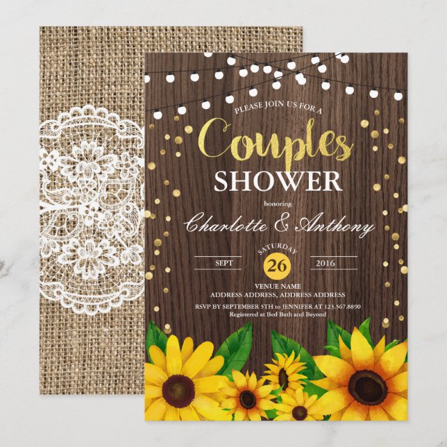 Invitation Les couples en bois de tournesol invitent à la cui (Devant / Derrière)