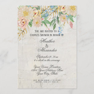 Invitation Les couples versent le marbre floral d'aquarelle
