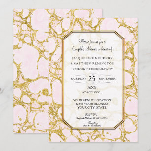 Invitation Les couples versent le rose rose marbré d'or de