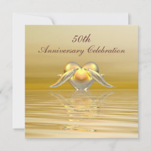 Invitation Les dauphins et le coeur de l'Anniversaire d'Or