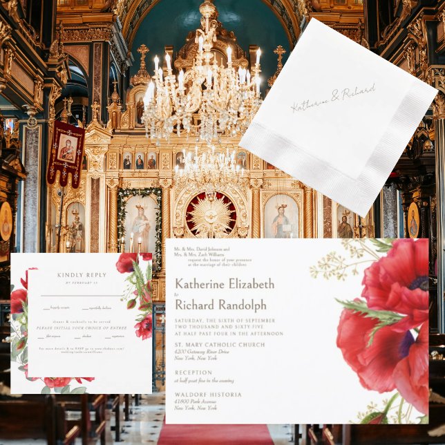 Invitation Les deux Parent Rouge Floral 2 Lieux Blanc Mariage (Créateur téléchargé)