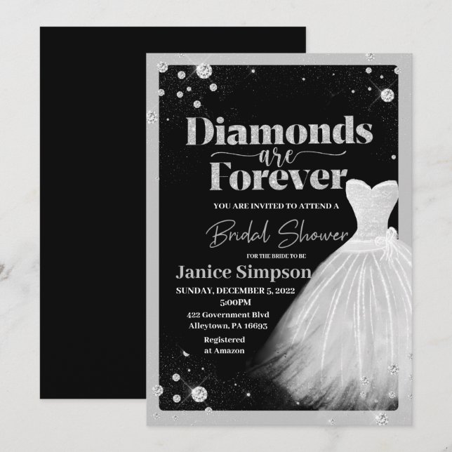 Invitation Les diamants noirs et d'argent sont pour toujours  (Devant / Derrière)