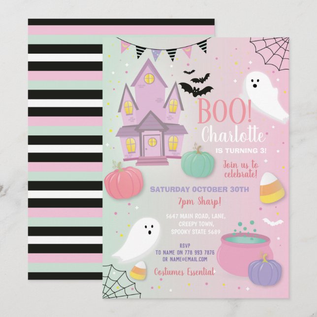 Invitation Les enfants de Boo Halloween Fun Party à la menthe (Devant / Derrière)
