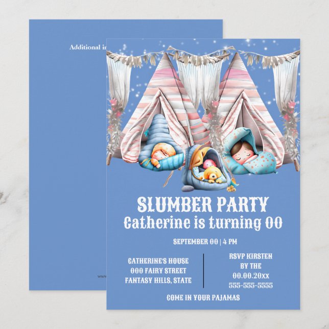 Invitation Les enfants teepee slepover slumber pyjama fête am (Devant / Derrière)