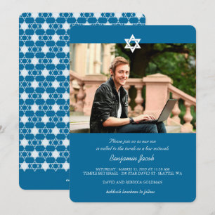 Invitation Les Étoiles Modernes Bleues De David Bar Mitzvah P