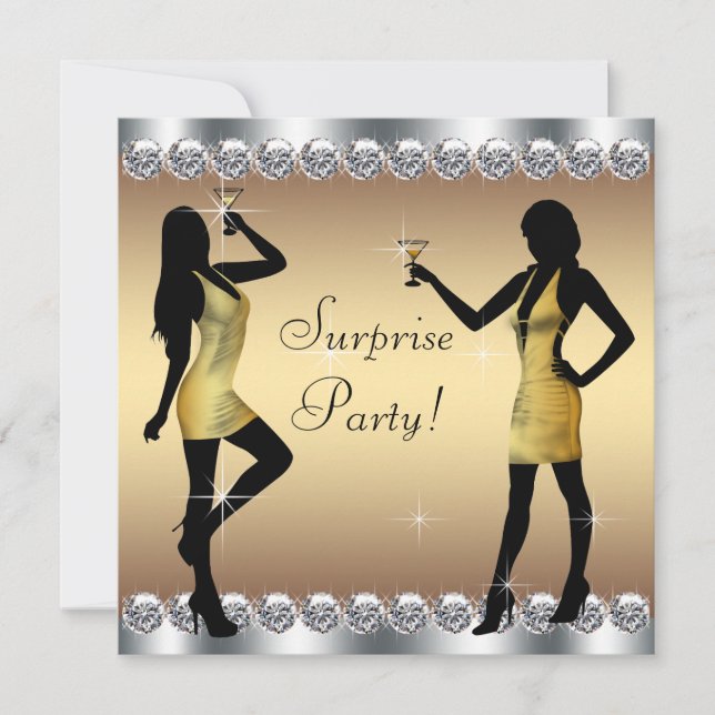Invitation Les femmes d'argent et d'or surprennent fête d'ann (Devant)