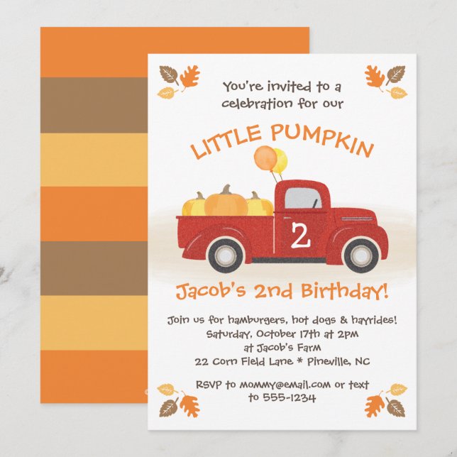 Invitation Les Feuilles du Camion Rouge à l'anniversaire de l (Devant / Derrière)