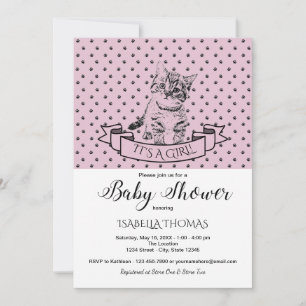Invitation Les filles adorent Kitten Baby shower violet Invit